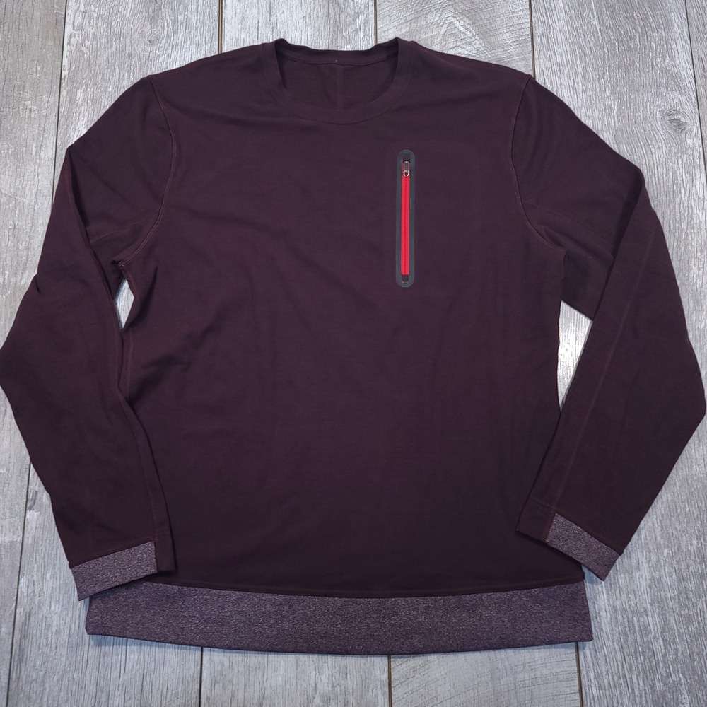 Lululemon Cool Down Shirt Mens XL Burgundy Chest Pocket Activewear Crewneck